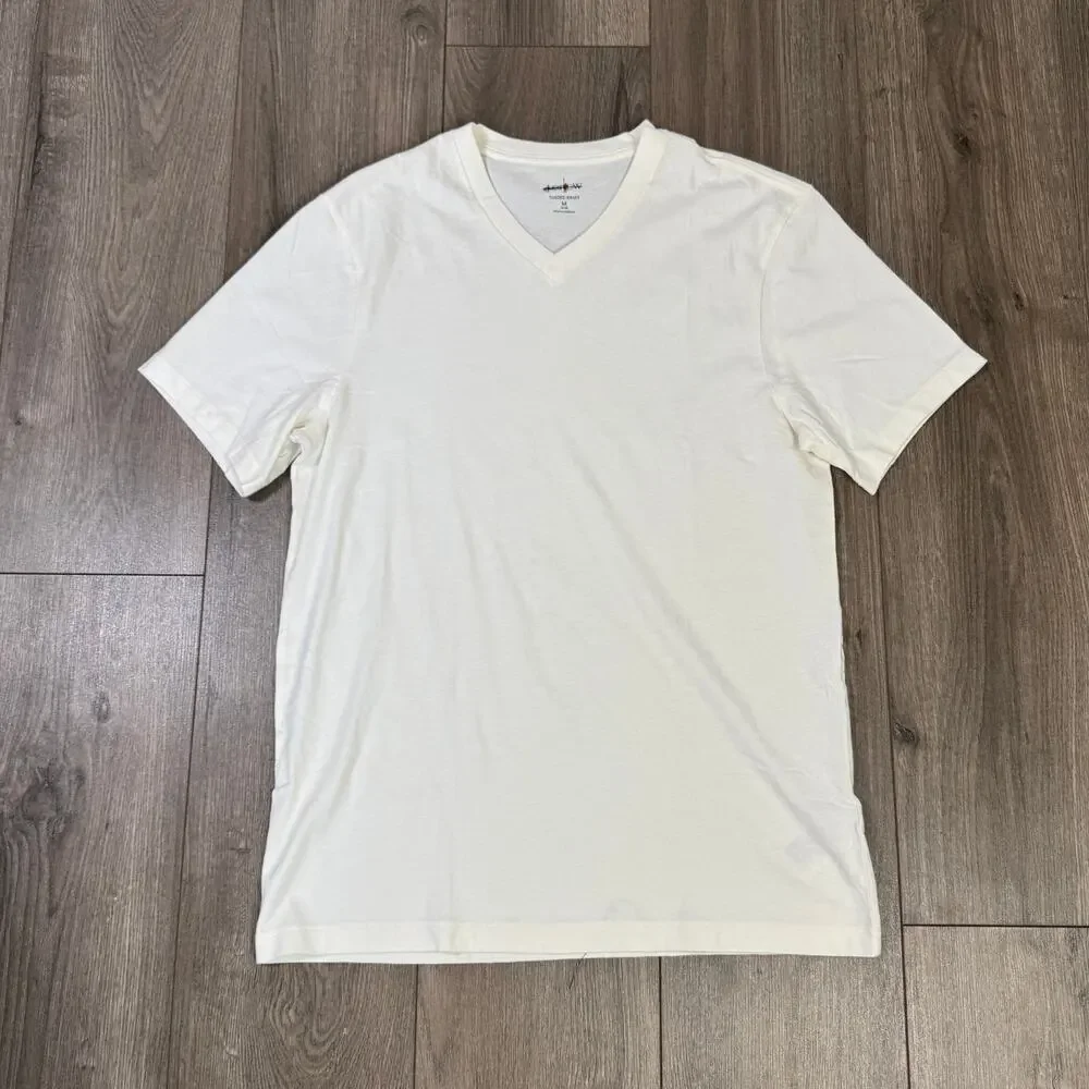 J.Crew Slim Sueded Jersey Cotton V-neck T-Shirt Mens M Light Cream Short Sleeve